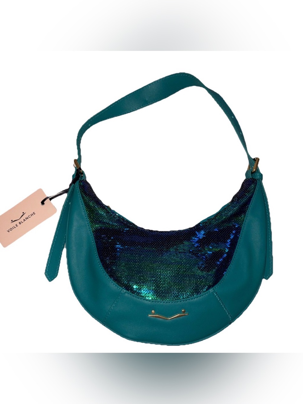 NWT VOILE BLANCHE CLUB Forest Green and Blue Sequins Shoulder Bag - Picture 2 of 10